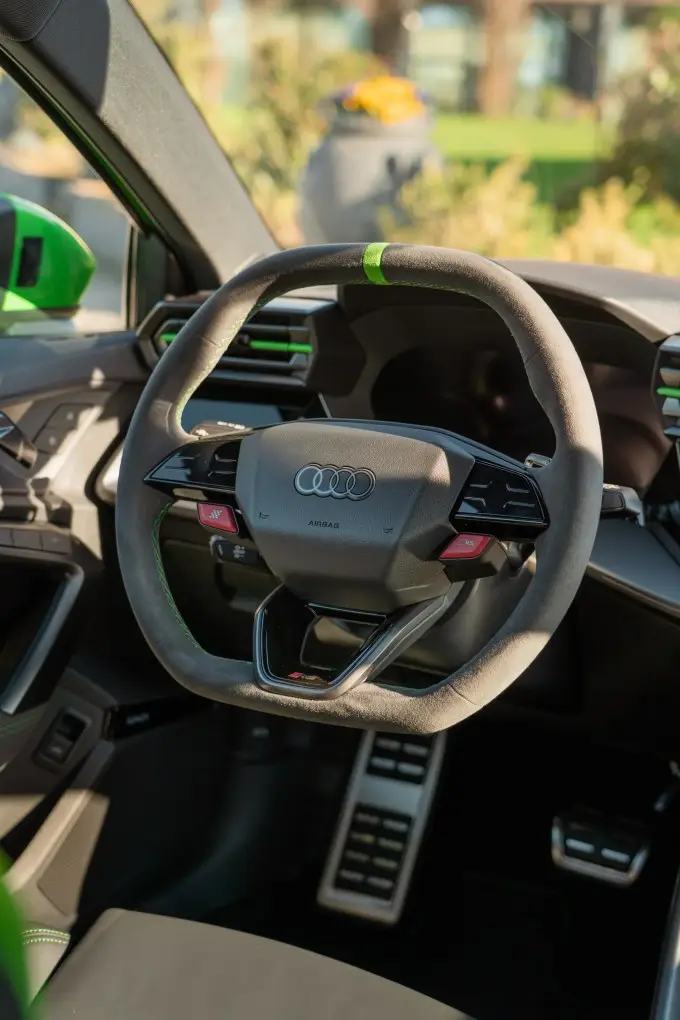 Audi RS3 Restyling 2025, interior — Marbella Super Car Rental, Marbella. Audi RS3 Restyling in Marbella El alquiler del Audi RS3 Restyling en Marbella ofrece un…