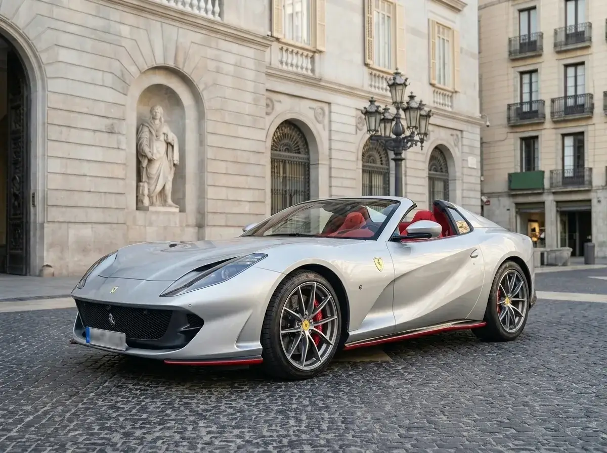 Ferrari 812 GTS 2024, profil latéral — Marbella Super Car Rental, Marbella. Ferrari 812 GTS in Marbella La location de la Ferrari 812 GTS à Marbella offre des…