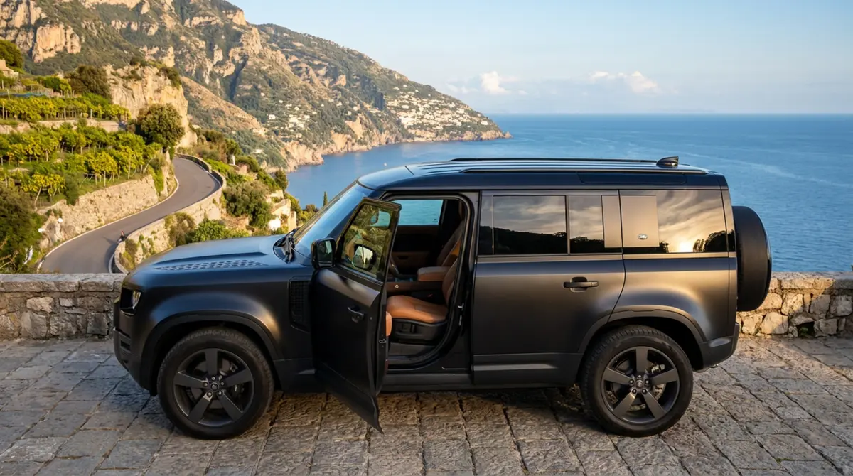 Land Rover Defender 2024, interior — Marbella Super Car Rental, Marbella. Land Rover Defender in Marbella El alquiler del Land Rover Defender en Marbella ofrece…