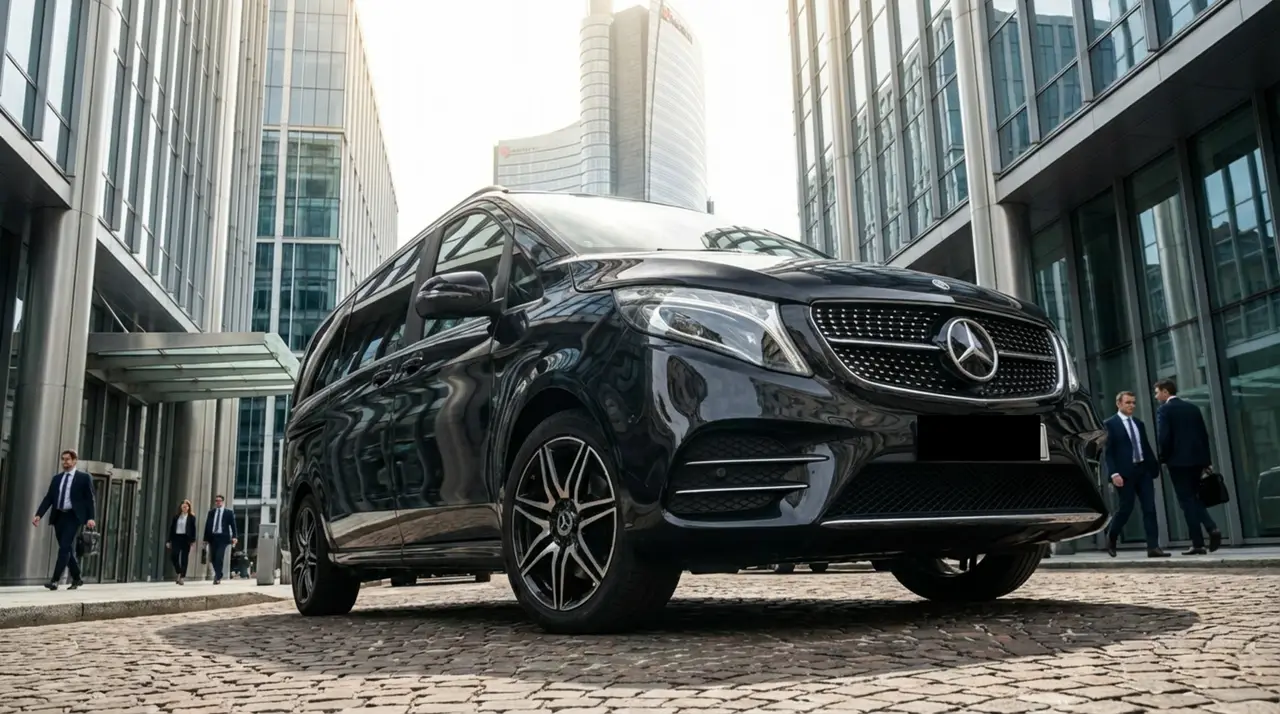 Mercedes V Class 2026, exterior — Marbella Super Car Rental, Marbella. Mercedes Benz V Class in Marbella El alquiler del Mercedes Benz V Class en Marbella…