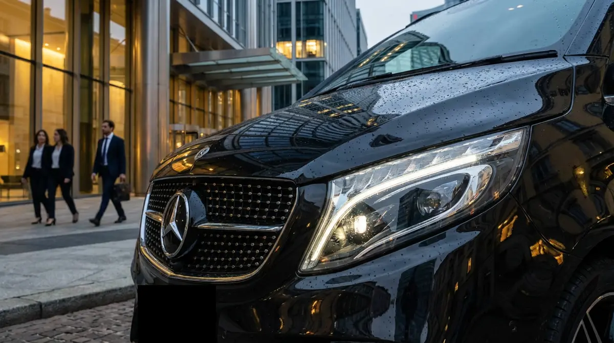Mercedes V Class 2026, vista frontal — Marbella Super Car Rental, Marbella. Mercedes Benz V Class in Marbella El alquiler del Mercedes Benz V Class en Marbella…