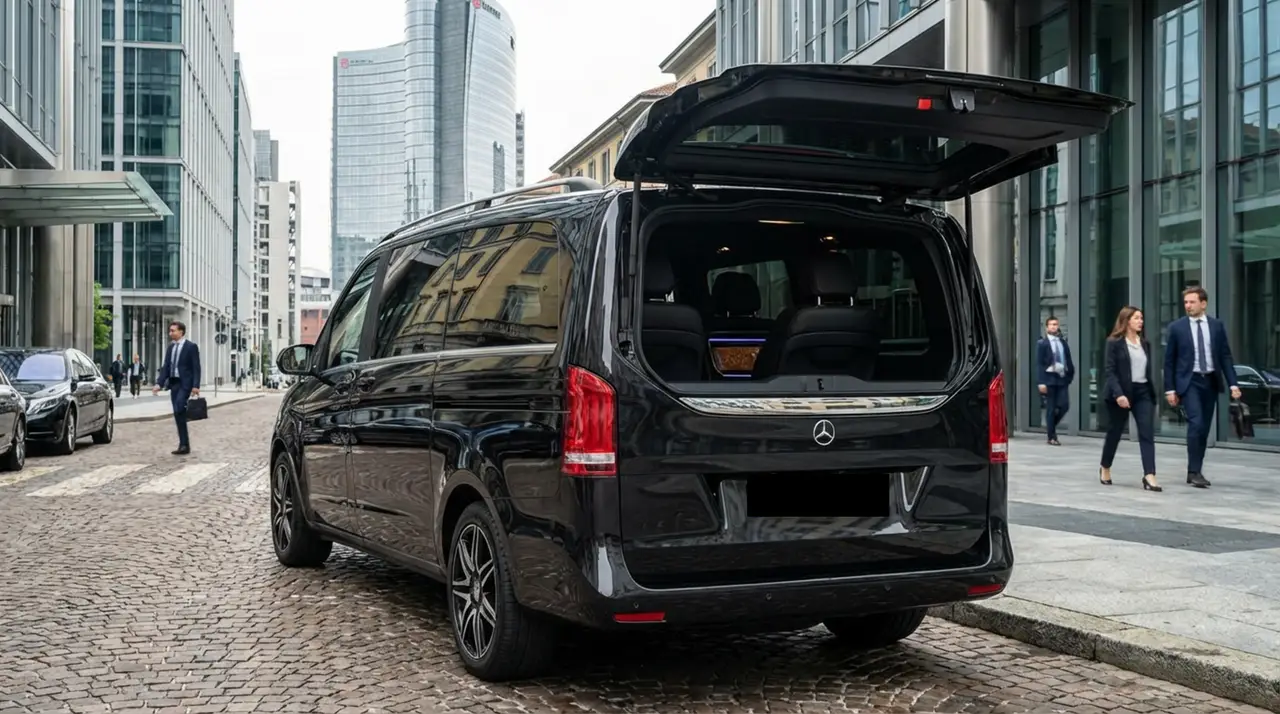 Mercedes V Class 2026, vista trasera — Marbella Super Car Rental, Marbella. Mercedes Benz V Class in Marbella El alquiler del Mercedes Benz V Class en Marbella…